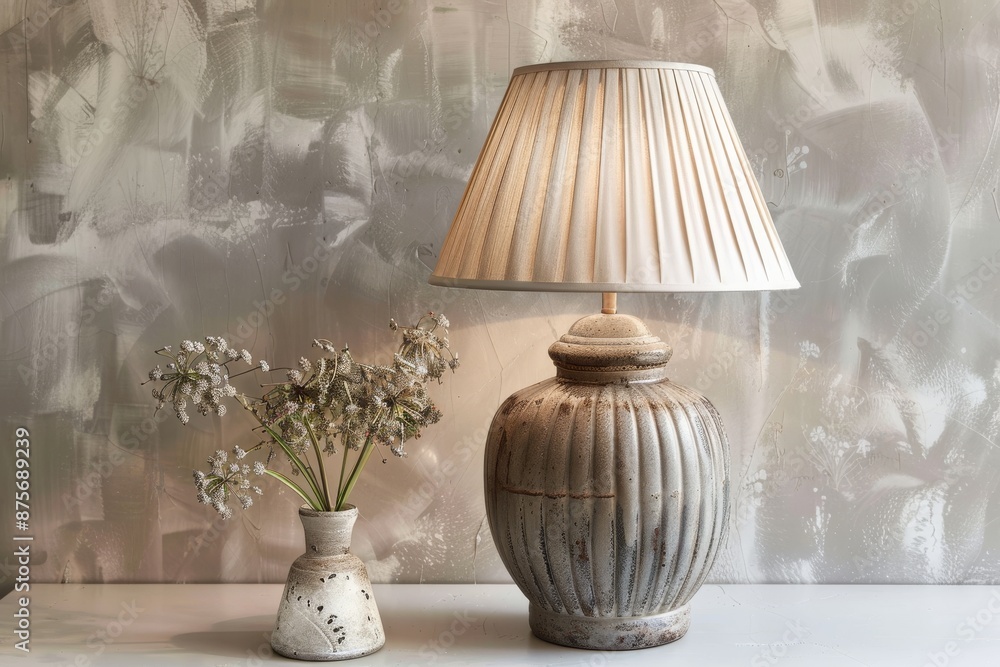 Rustic Table Lamp and Dried Flowers Rustic Table Lamp and Dried Flowers