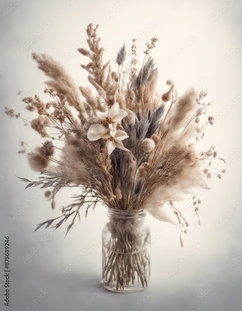 Fototapeta premium floral bouquet cards watercolor invitation decor treebranch flora arts poster elements still wildflower grass life wild beautiful summer olated wildplant stem plants dried design