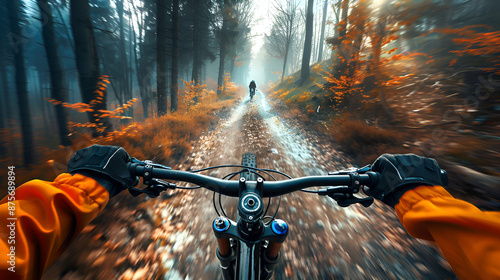 ciclismo de montaña deporte y recreacion montando y rodando por un camino entre el bosque al aire libre persona con su bicicleta de montaña