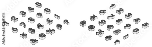 アイソメトリックフォント数字上面（アウトライン）