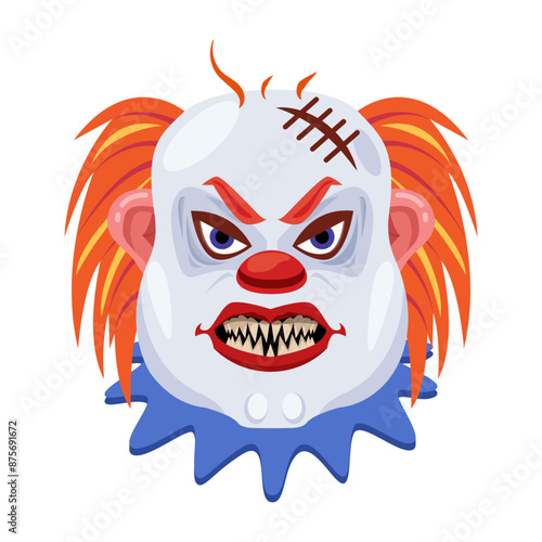 A flat style mascot of clown stitches on head 

