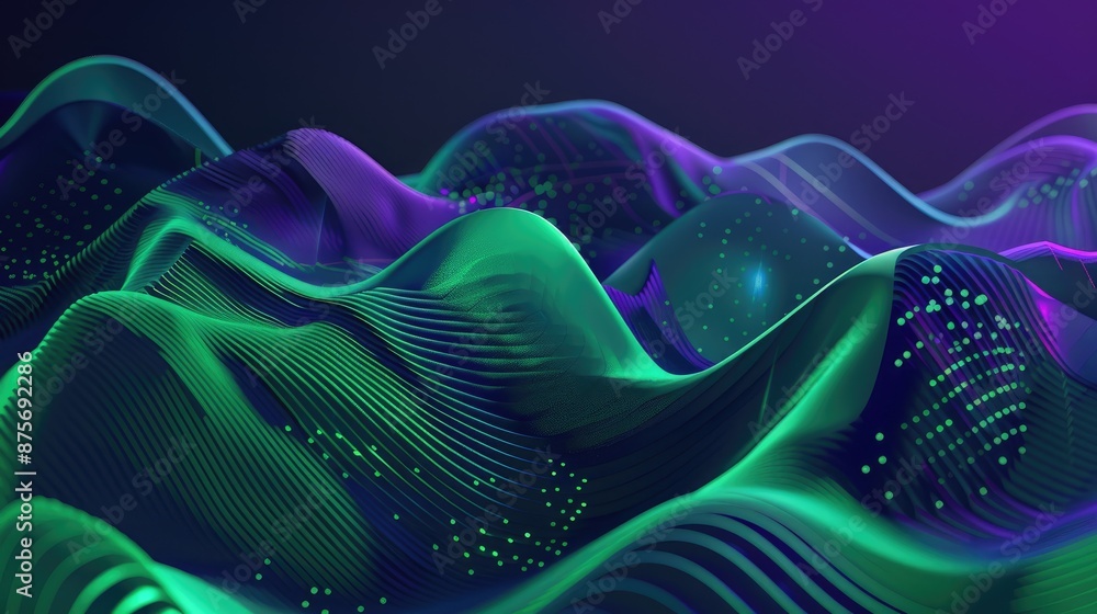 Obraz premium Creative abstract illustration featuring green and violet shapes, representing data science and the dynamic power of Julia programming.