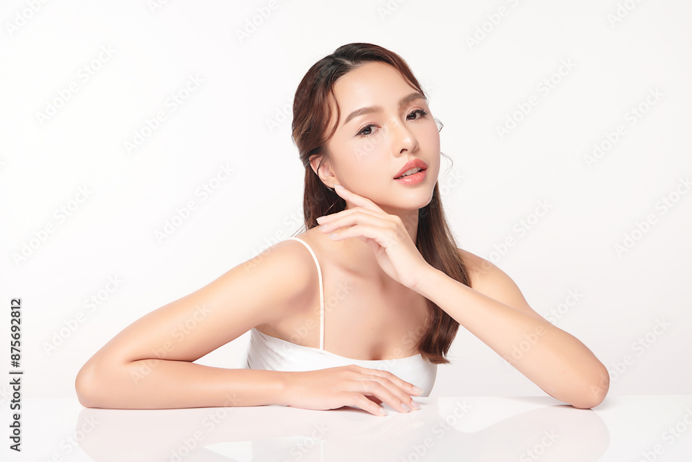 Beautiful young asian woman with clean fresh skin on white background, Face care, Facial treatment, Cosmetology, beauty and spa, Asian women portrait. Beautiful young asian woman with clean fresh skin on white background, Face care, Facial treatment, Cosmetology, beauty and spa, Asian women portrait.
