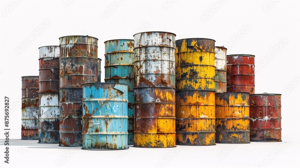 Detailed high-definition image of a mineral oil storage tank farm, isolated on a white background, captured using Nikon D850 in 32k UHD with focus stacking Detailed high-definition image of a mineral oil storage tank farm, isolated on a white background, captured using Nikon D850 in 32k UHD with focus stacking