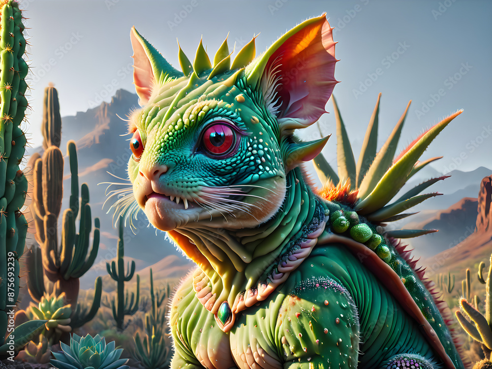 Chameleon mixed with cactus, full body fusion Chameleon mixed with cactus, full body fusion