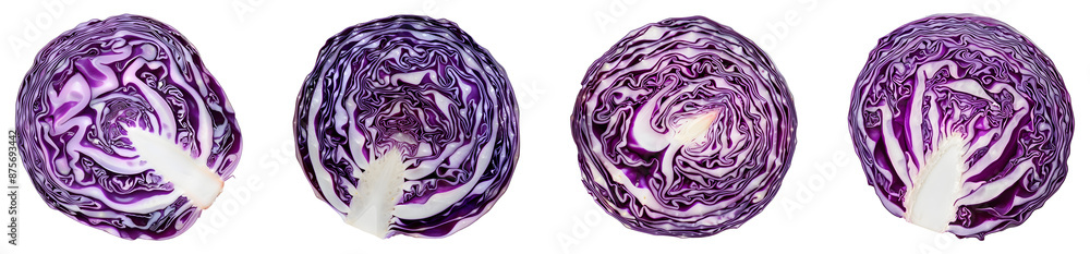 Purple cabbage, sliced, half, isolated, PNG set Purple cabbage, sliced, half, isolated, PNG set