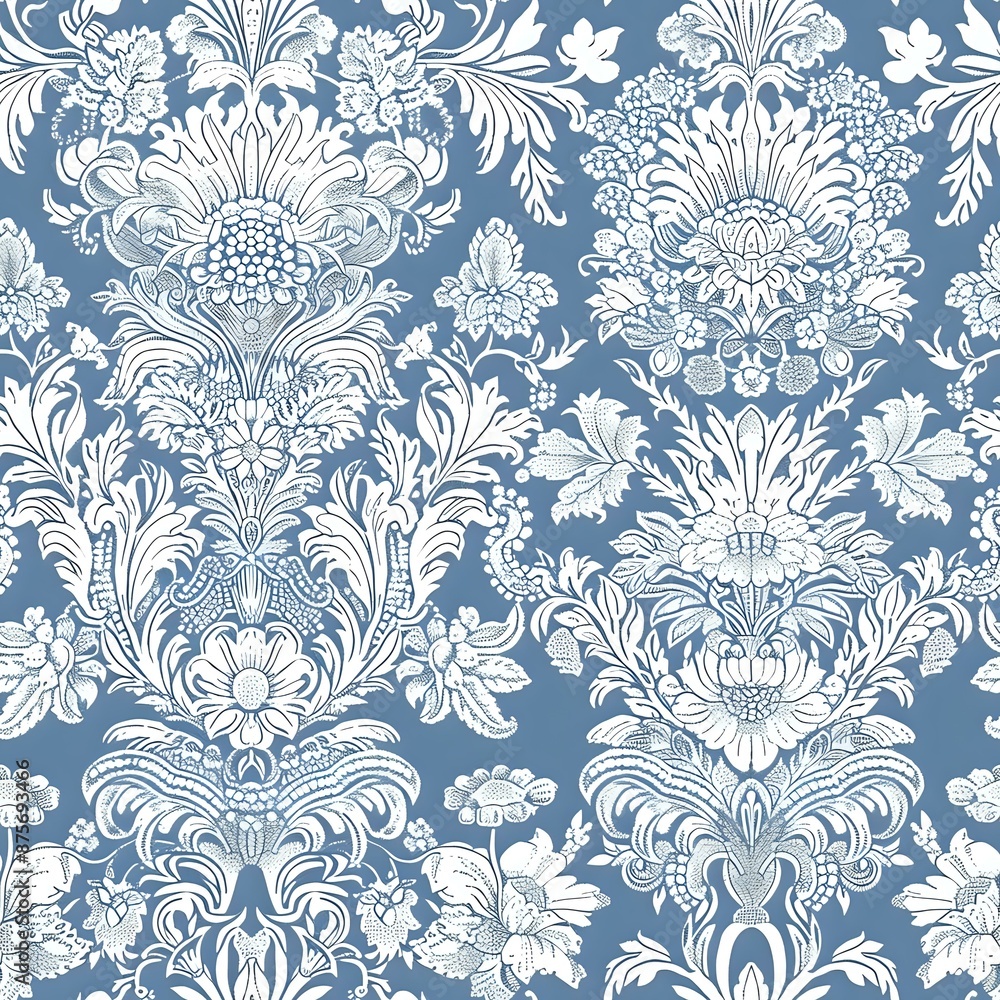 Elegant Floral and Leaf Motif in Modern Damask Design Elegant Floral and Leaf Motif in Modern Damask Design