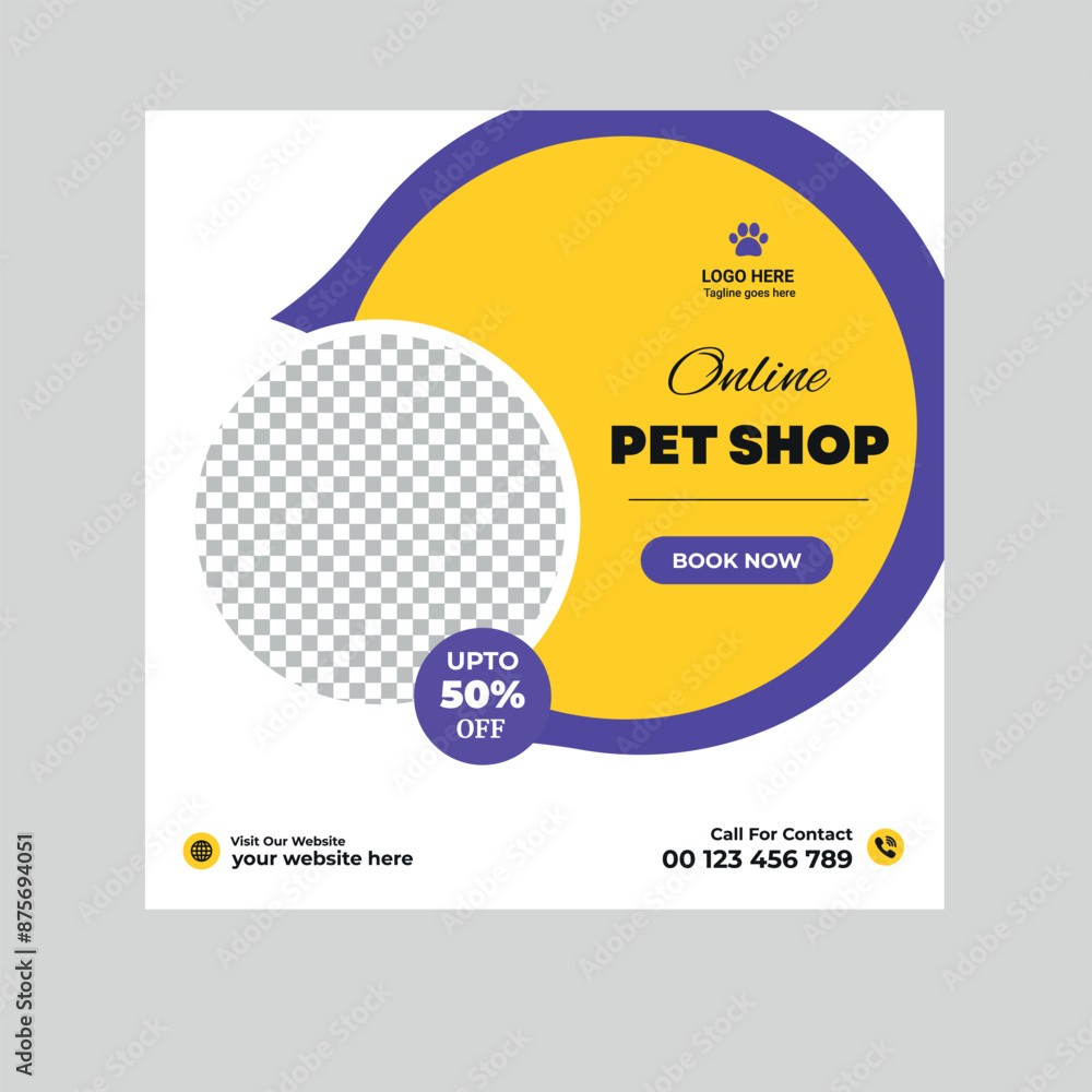 Obraz premium Pet social media post design template