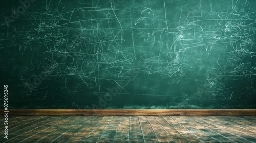 Close up of an empty school green back to school chalkboard photo