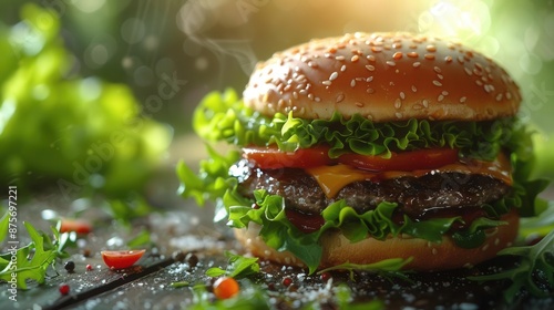 Macro shot of a Generative AIdesigned burger photo