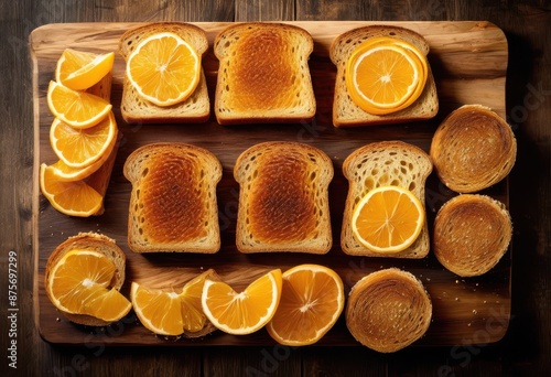 golden brown toast slices breakfast food bakery crispy bread snack concept, appetizing, aroma, artisanal, artisan, attractive, baked, baking, beautiful photo