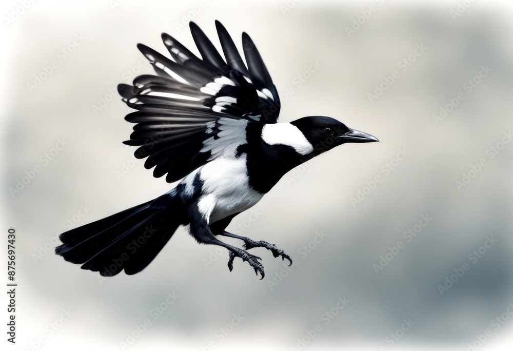 custom made wallpaper toronto digitalrealistic painted magpie black wildlife vertebrate olated art drawing sketch animal wild flight white