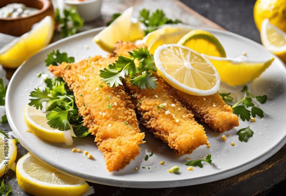 crispy golden fried fish plate lemon tartar delicious seafood meal image menu, sauce, dish, tasty, lunch, dinner, snack, eat, supper, cook, chow, chowder, grub crispy golden fried fish plate lemon tartar delicious seafood meal image menu, sauce, dish, tasty, lunch, dinner, snack, eat, supper, cook, chow, chowder, grub