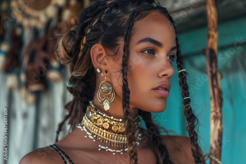 Bohemian Style Portrait of a Young Woman with Braids