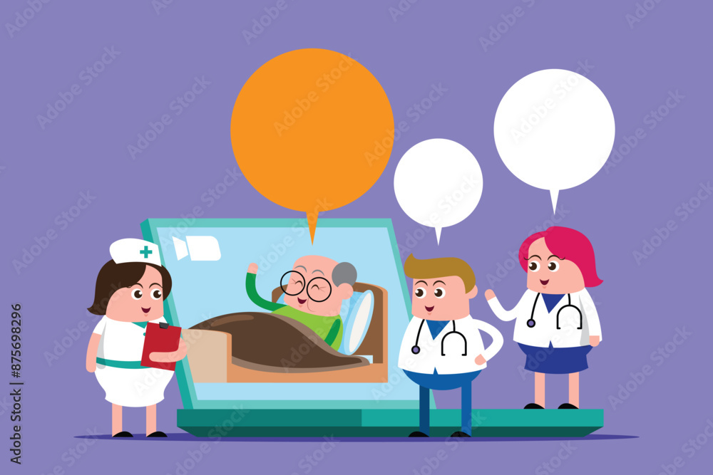 emotion cute vector, illustration flat cartoom character man , nurse and doctor show explain how take care good for healthy.