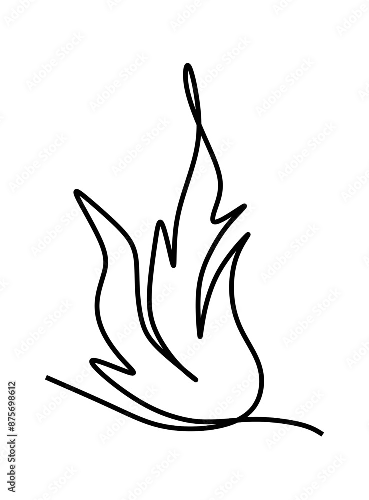 Obraz premium One line art continues line art an illustration of fire isolated on white.