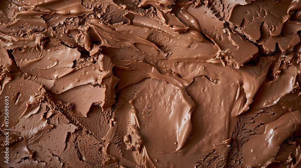 Close-up view of a smooth and creamy layer of chocolate spread with rich texture and indulgent appearance. Close-up view of a smooth and creamy layer of chocolate spread with rich texture and indulgent appearance.