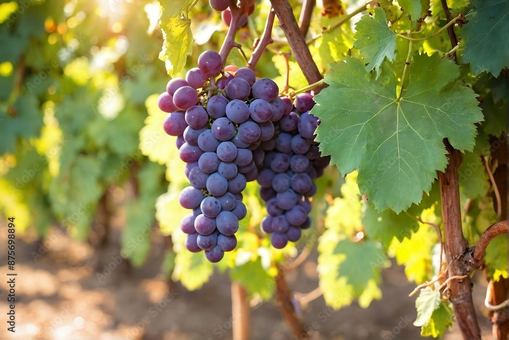 Close up of a delicious ripe grape hanging from the vines of an organic grape farm with copy space. Close up of a delicious ripe grape hanging from the vines of an organic grape farm with copy space.