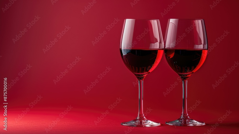 Two Glasses of Red Wine Against Bold Red Background Elegant Wine Photography Two Glasses of Red Wine Against Bold Red Background Elegant Wine Photography