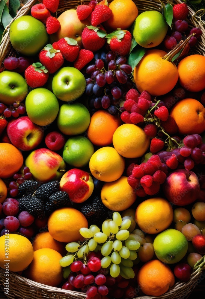 baskets freshly picked colorful harvest woven containers, apples, oranges, bananas, grapes, peaches, pears, plums, berries, cherries, lemons, limes baskets freshly picked colorful harvest woven containers, apples, oranges, bananas, grapes, peaches, pears, plums, berries, cherries, lemons, limes