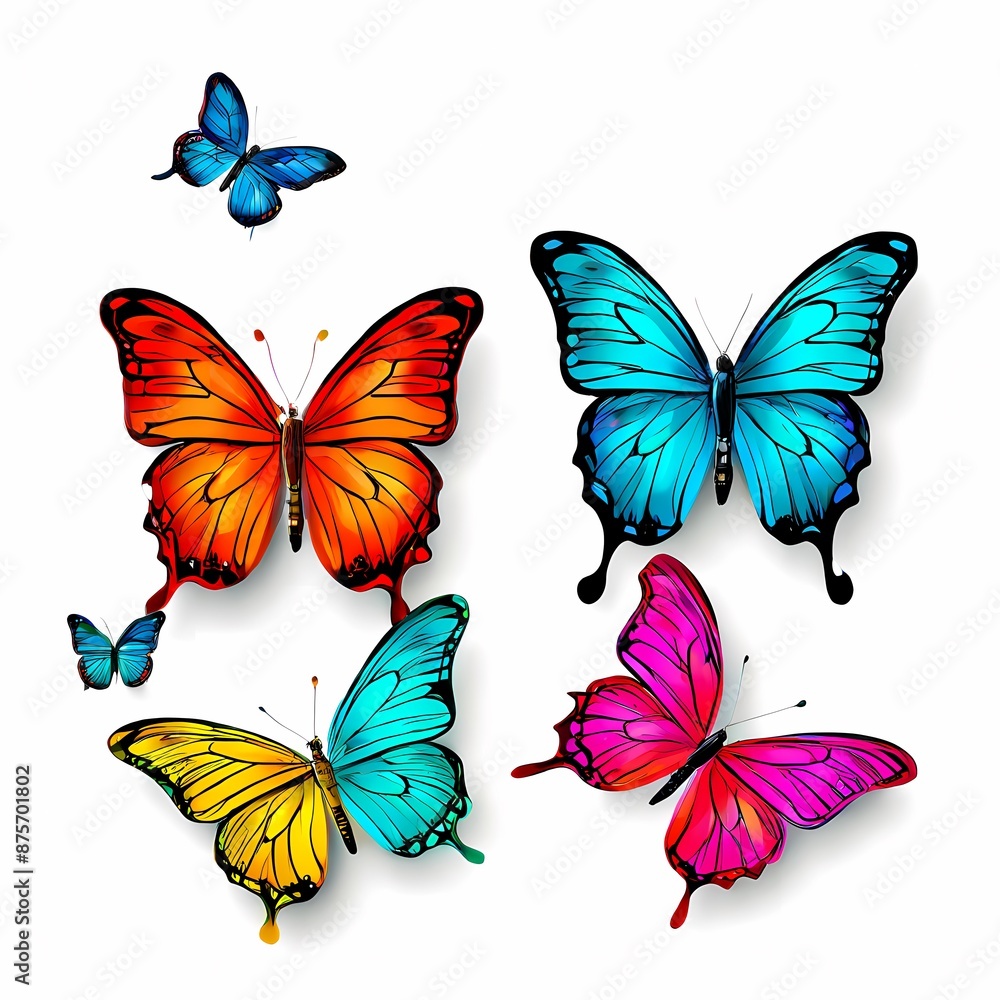 Colorful butterflies flying on white background, AI Generated Colorful butterflies flying on white background, AI Generated
