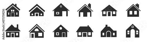 House Icon Set. Set of real estate objects and houses black icons. Home symbol collection