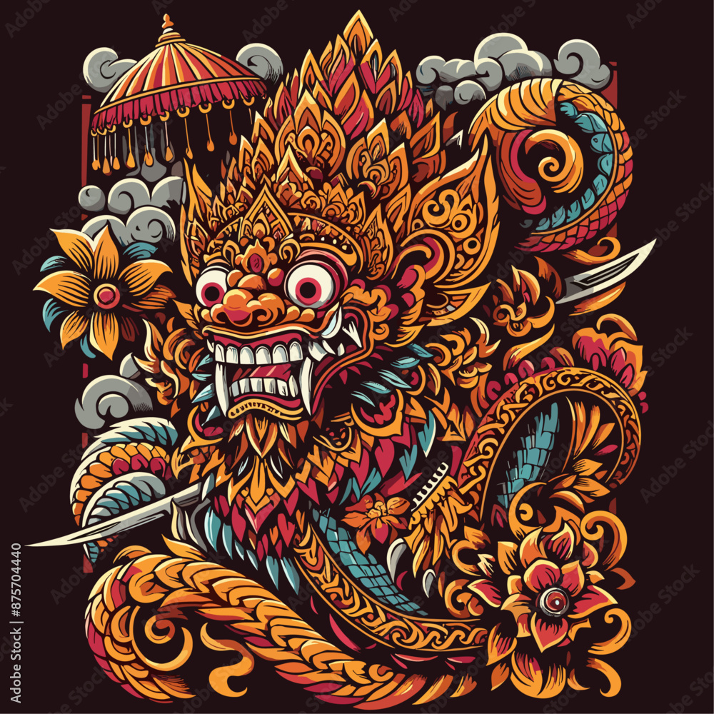 Fototapeta premium Balinese barong vector logo illustration