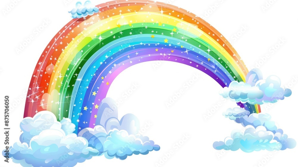 Rainbow in Sky with Clouds and Stars Rainbow in Sky with Clouds and Stars