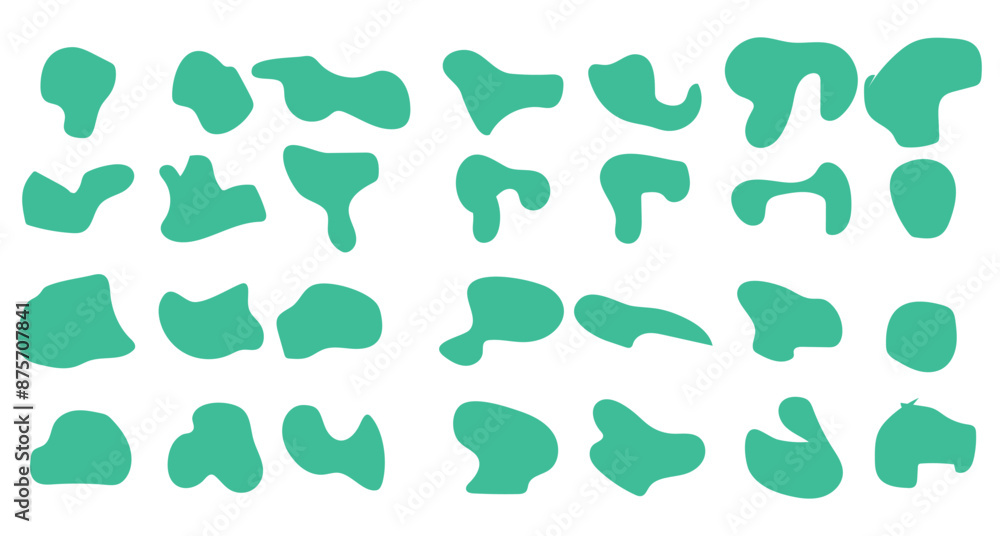 Organic amoeba green blob shape abstract vector illustration isolated on white background. Set of irregular stains and round blots form graphic elements. Organic amoeba green blob shape abstract vector illustration isolated on white background. Set of irregular stains and round blots form graphic elements.