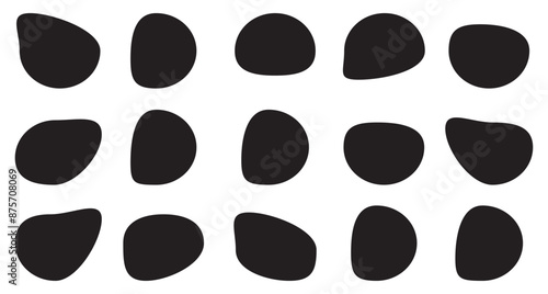 Organic blobs set icon. Abstract fluid black blob shape vector set. Modern liquid irregular blob shape elements graphic flat style. Different drops, simple water forms. 