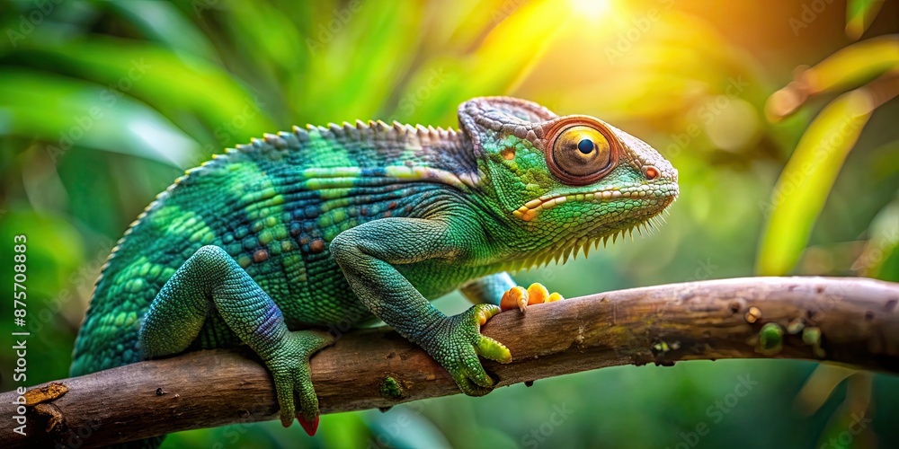 Chameleon blending with environment on jungle branch, chameleon, camouflage, reptile, wildlife, nature, branch Chameleon blending with environment on jungle branch, chameleon, camouflage, reptile, wildlife, nature, branch