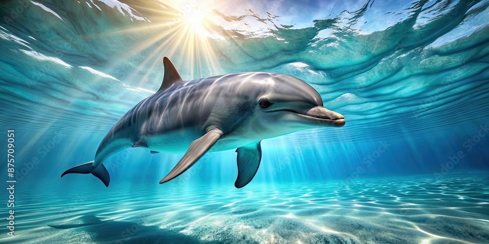 Naklejka premium A beautiful dolphin swimming gracefully in the ocean , dolphin, marine life, aquatic, nature, wildlife, ocean, water