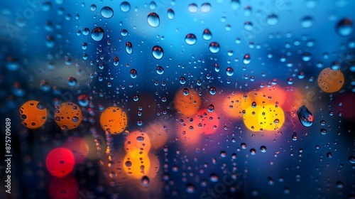 A decorative background featuring close-up water drops set against an urban cityscape, with soft lighting enhancing the overall effect.