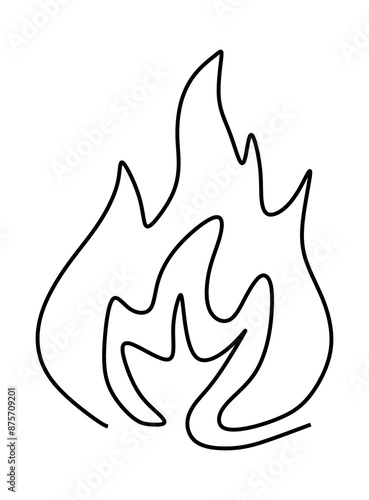  One line art, continues line art an illustration of fire isolated on white.