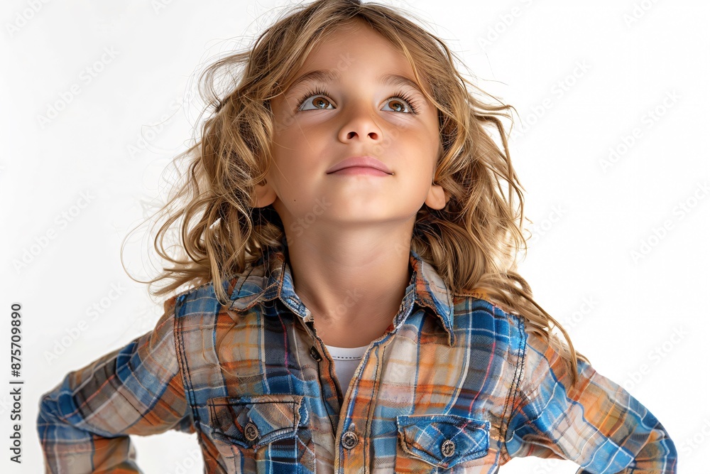 Portrait of a Young Boy with Long Hair Looking Up Portrait of a Young Boy with Long Hair Looking Up
