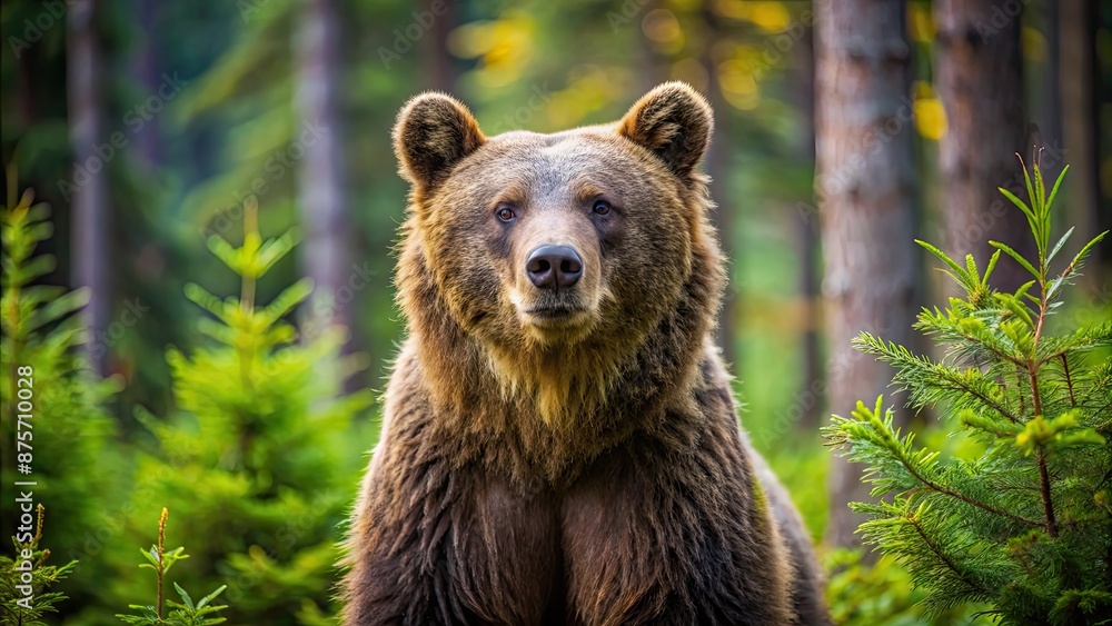 Obraz premium Close-up of a bear standing in a forest , wildlife, animal, nature, wildlife photography, forest, brown bear