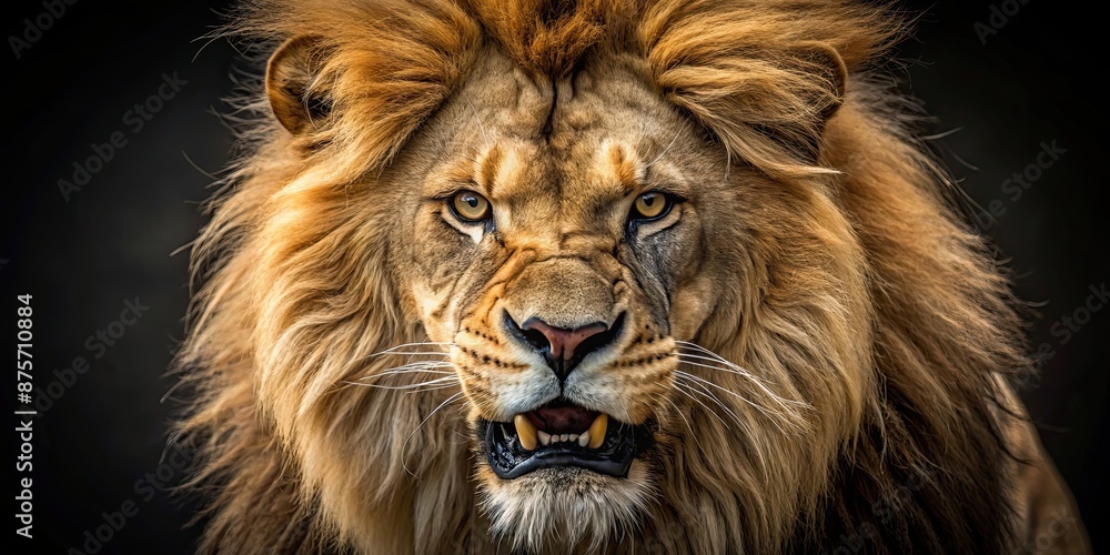 Fototapeta premium Aggressive lion head ready to attack, aggressive, lion, animal, predator, fierce, wildlife, attack, danger, teeth, roaring