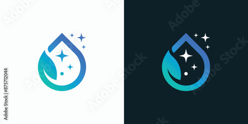 Clean modern vector logo design water drop leaf with star