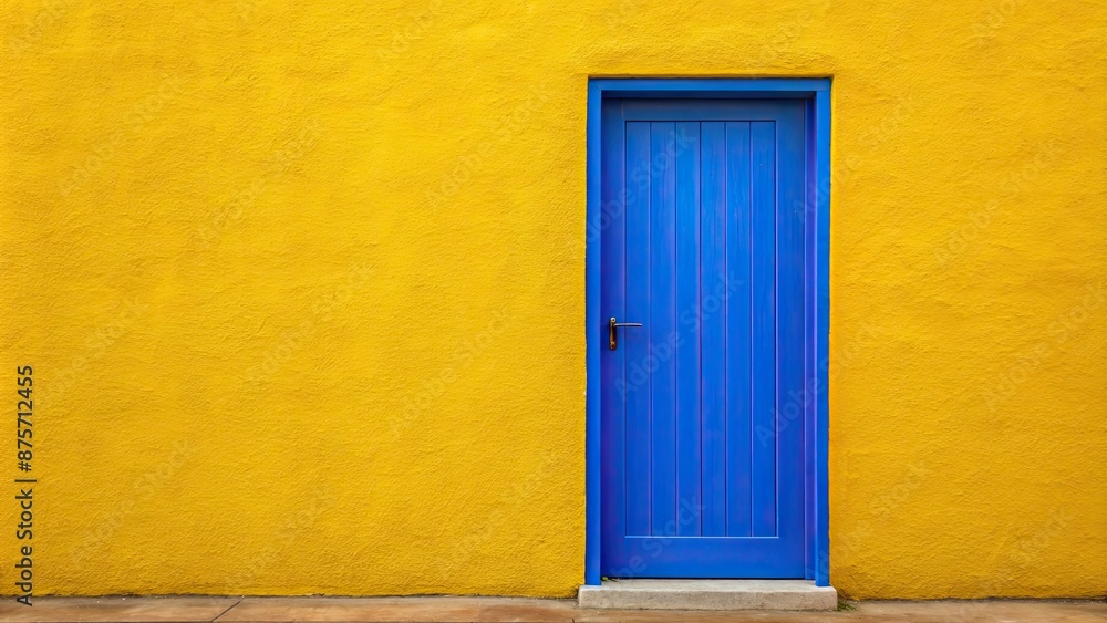 Blue door standing out in a bright yellow wall, blue door, yellow wall, contrast, unique, vivid, colorful Blue door standing out in a bright yellow wall, blue door, yellow wall, contrast, unique, vivid, colorful