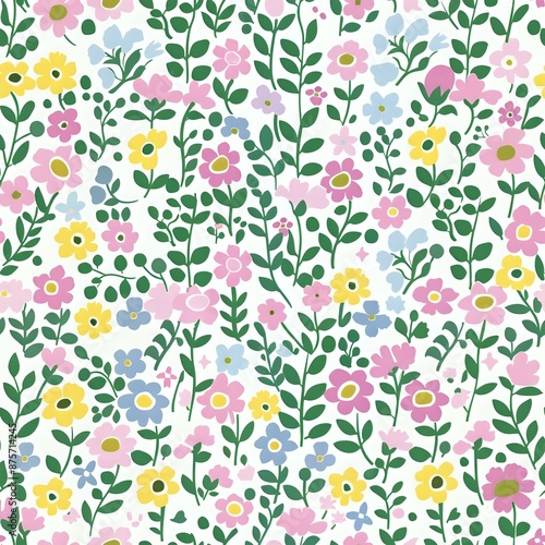Contemporary Art Style Pink and Blue Floral Pattern