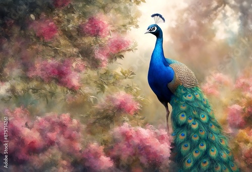 Wallpaper Mural landscape flower illustration waterlcolor flora original red painting spring roadside colourful tree peacock watercolor Torontodigital.ca