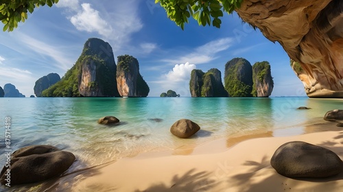 A tropical beach paradise in Thailand a summer scean, Generated by Ai. photo