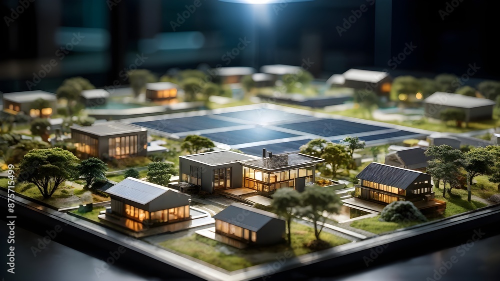 Obraz premium scale model of a solar park on a conference table