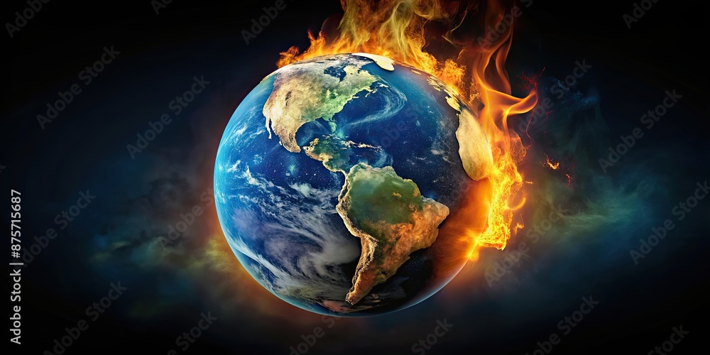 Burning Earth globe with North and South America highlighted Burning Earth globe with North and South America highlighted