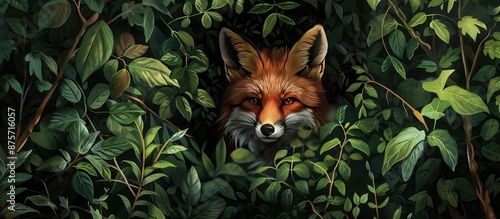 A Fox Peeking Through Lush Foliage © andri
