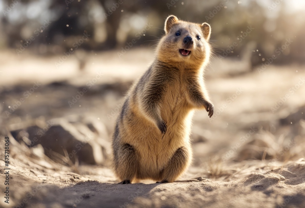 Fototapeta premium happy quokka olated funny happily illustration generative background friendly animal joyful white humor detailed ai whitebackground rodent dancing mammal