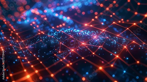 Wallpaper Mural Tracking along an abstract neural network orange grid amid blue lights against a dark background. Torontodigital.ca