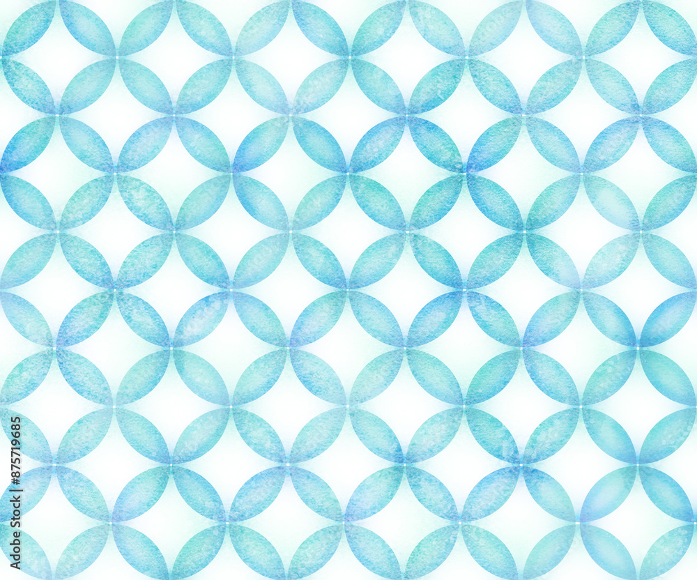 Fototapeta premium 青の和風柄 水彩背景パターン