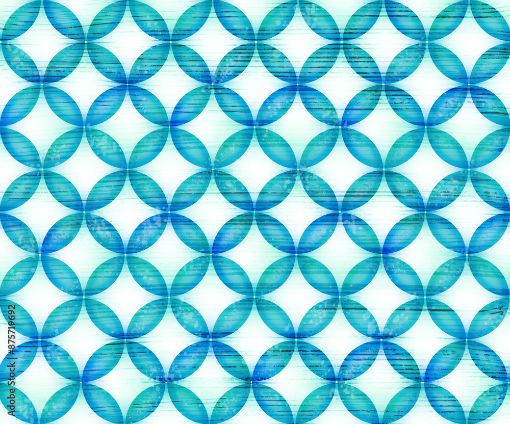 Naklejka premium 青の和風柄 水彩背景パターン