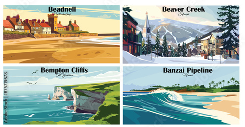 Travel landmarks tourism world famous, Vector illustration. Design for travel wallpaper, flyer or web banner design template. Panorama view. Copy space